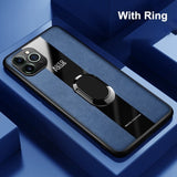 Luxury Leather Camera Lens Protection Car Magnetic Fingering Holder Case For iPhone 12 11 Series