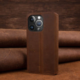 Genuine Leather Vintage Retro Magnetic Flip RFID Blocked 2 Card Slot Wallet Case For iPhone 14 13 12 series