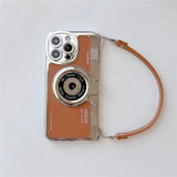 3D Luxury Camera With Hand Strap Leather Pattern Case for iPhone 15 14 13 12 series