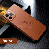 Luxury Leather Texture Deer Square Frame Camera Protector Case for iPhone 13 12 Series