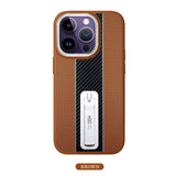 Luxury Carbon Fiber Texture Stand TPU Soft Frame Shockproof Bracket Case For iPhone 14 13 12 series