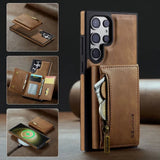 Wireless Charging Magnetic Card Holder Leather Wallet Case For Samsung Galaxy S24 S23 S22 series