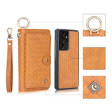 Multi Zipper Handstrap Split Wallet Leather Flip Case for Samsung S21 Series