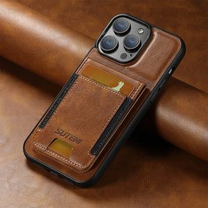 Magnetic Pocket Card Holder Wallet Leather Case For iPhone 15 14 13 12 series