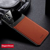 Leather Mirror Tempered Glass Lens Protection Case for iPhone 13 12 11 Series