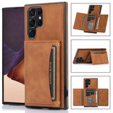 Triple Folded Matte Leather Wallet Card Slots Kickstand Flip Case for Samsung S22 S21 S20 Ultra Plus