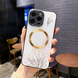 Luxury Magnetic Magsafe Marble Flower Wireless Charge Shockproof Case For iPhone 14 13 12 series