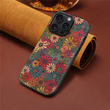 Retro Flower Leather Protective Soft Case for iPhone 15 14 13 12 series