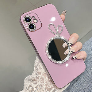 Bling Glitter Rabbit Makeup Mirror Plating Case for iPhone 13 12 11 Pro Max Mini