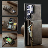 Wireless Charging Magnetic Card Holder Leather Wallet Case For Samsung Galaxy S24 S23 S22 series