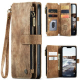 Leather Wallet Magnet Flip Case With Wrist Strap For iPhone 15 14 13 12 series
