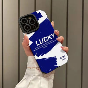 Black Blue Lucky Word TPU Case For iPhone 14 13 12 series