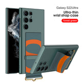 Leather Wrist Strap Holder Matte Case for Samsung Galaxy S22 Series