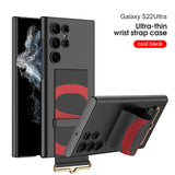 Leather Wrist Strap Holder Matte Case for Samsung Galaxy S22 Series