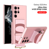 Leather Wrist Strap Holder Matte Case for Samsung Galaxy S22 Series