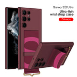 Leather Wrist Strap Holder Matte Case for Samsung Galaxy S22 Series