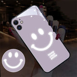 Keep Smiling Pattern Tempered Glass Glitter LED Light Up Glowing Luminous Slogan Case For iPhone 15 14 13 12 series