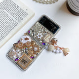 Scarf Lanyard Bling Diamond Flowers Case For Samsung Galaxy Z Flip 4 3 2 series