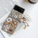 Scarf Lanyard Bling Diamond Flowers Case For Samsung Galaxy Z Flip 4 3 2 series