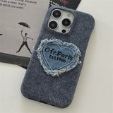 Unique Retro Letter Love Heart Denim Canvas Case For iPhone 14 13 12 series