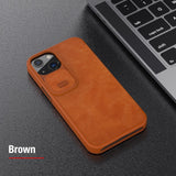 Slide Camera Lens Protector Vintage Qin Flip Wallet PU Leather Case For iPhone 13 Series