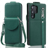 Leather Standing KickStand Wallet Case With Crossbody Lanyard For Samsung Galaxy S23 S22 S21 Ultra Plus