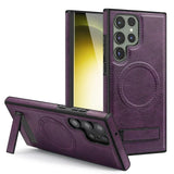 Magnetic Wireless Charging Leather Case With Foldable Kickstand For Samsung Galaxy S24 S23 S22 Ultra Plus