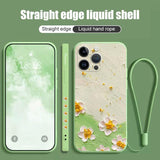 Luxury Oil Painting Flower Silicone Case With Lanyard For iPhone 14 13 12 series
