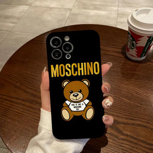 Cartoon Bear Luxury Glossy Hard PC Case for iPhone 15 14 13 12 series