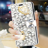Bling Diamond Rhinestone Flower Leather Magnetic Flip Wallet Case for Samsung Galaxy S24 S23 S22 S21 Ultra Plus
