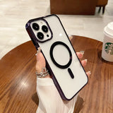 Matte Glossy Color Magnetic Wireless Magnet RingTransparent Armor Hard Case for iPhone 15 14 13 series
