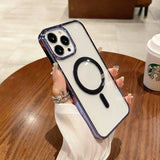 Matte Glossy Color Magnetic Wireless Magnet RingTransparent Armor Hard Case for iPhone 15 14 13 series