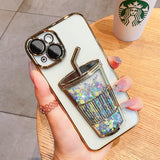 Glitter Quicksand Bubble Tea Cup Clear Soft Case For iPhone 14 13 12 series