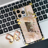 Mirror 3D Butterfly Flower Plating Soft Square Case For iPhone 14 13 12 series