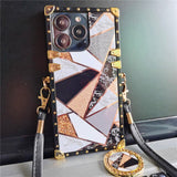 Fashion Glitter Diamond Square Lanyard Geometric Splicing Case for iPhone 14 13 12 series