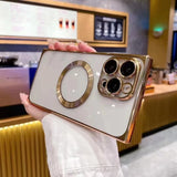 Transparent Electroplated Glossy Square Corners Magsafe Magnetic Ring Shockproof Case For iPhone 15 14 13 series