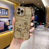 Crossbody Metal Chain Necklace Lanyard Glitter Cartoon Bear Ears Case For iPhone 14 13 12 series