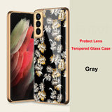 Plated 9H Ceramics Tempered Glass Full Protect Marble Case for Samsung Galaxy S21 Series