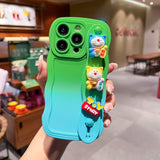 Dual Colour Gradient Wave Case With Wristband For iPhone 14 13 12 series