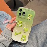 Cute Cartoon 3D Bear Gradient Luxury Soft Silicone Case For iPhone 14 13 12 series