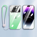 Fashion Gradient Color Big Window Transparent Armor Lanyard Case for iPhone 14 13 12 series
