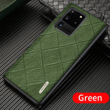 Genuine Rhombus Grain Leather Phone Case for Samsung Galaxy S20 Series