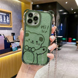 Crossbody Metal Chain Necklace Lanyard Glitter Cartoon Bear Ears Case For iPhone 14 13 12 series