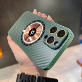Luxury Carbon Fiber Texture Magsafe Magnetic Lens Glass Protection Case For iPhone 14 13 12 series