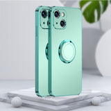 Plating Frame Matte Magnetic Ring Stand Holder Soft TPU Case for iPhone 13 12 11 Series