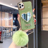 Plating Love Heart Mirror Fur Ball Glitter Case for iPhone 13 12 11 Pro Max