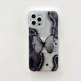 Fashion Black Butterfly Stand Laser Transparent Silicone Case for iPhone 14 13 12 series
