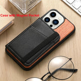 Magnetic Wallet Wood Case for iPhone 14 13 12 series