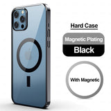 Magnetic MagSafe Transparent Clear Electroplating Frame Silicone Leather Sleeve Case For iPhone 12 Series