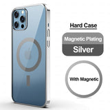 Magnetic MagSafe Transparent Clear Electroplating Frame Silicone Leather Sleeve Case For iPhone 12 Series